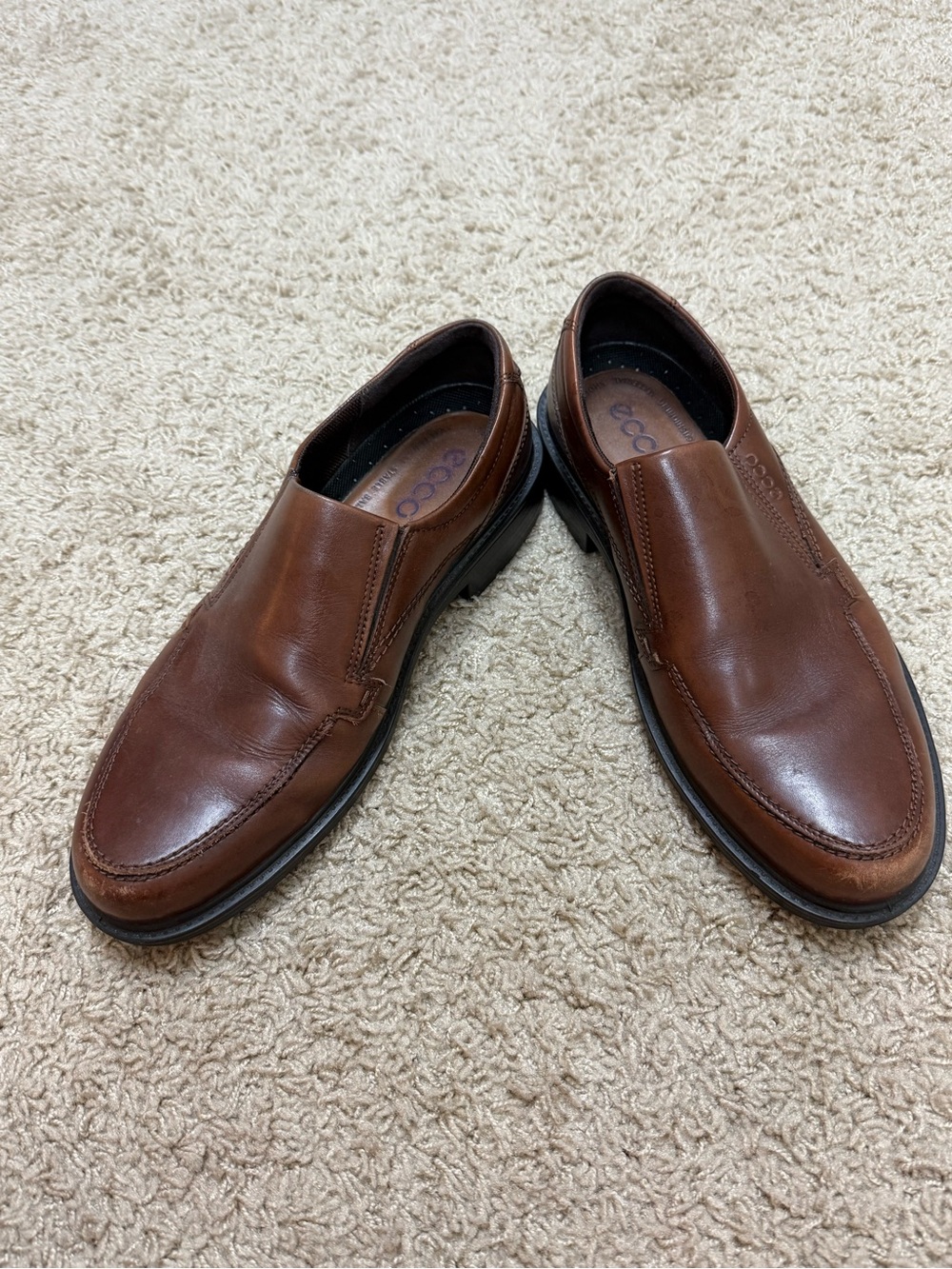 Mens Ecco brown leather slip on shoes size 45/11.5